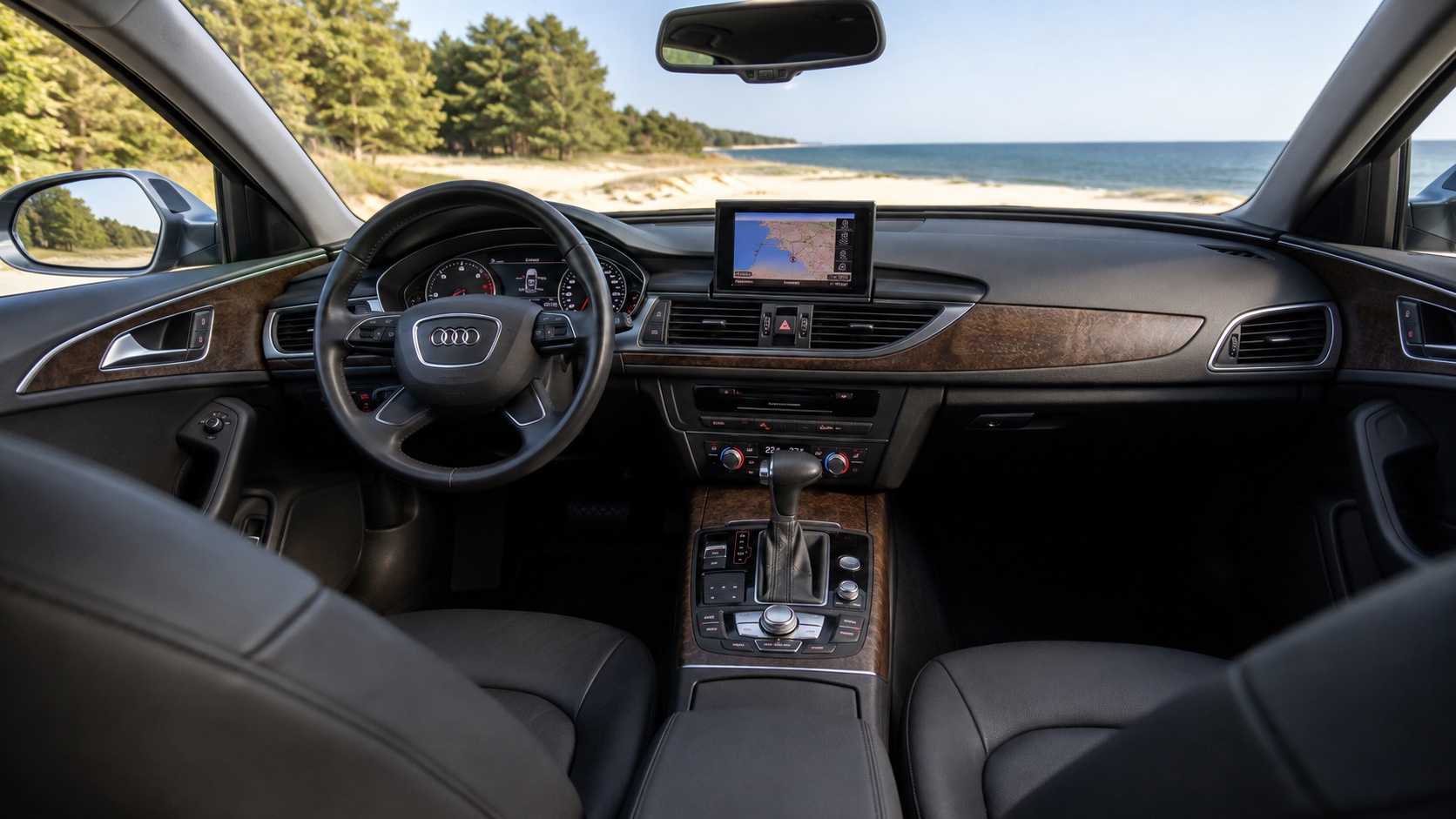 Audi A6 C7-interiør med belyste instrumenter og original MMI-skærm