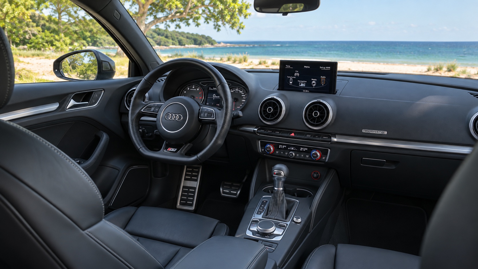 Audi S3 8V-interiør med analoge instrumenter og MMI tændt