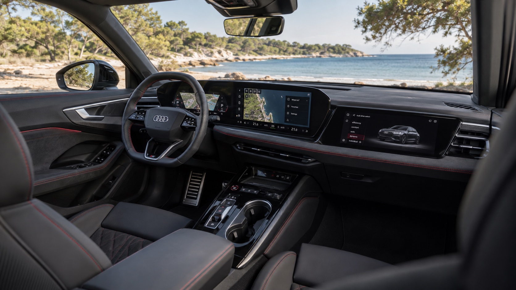 Audi S5 Avant B10-interiør med tændte digitale skærme
