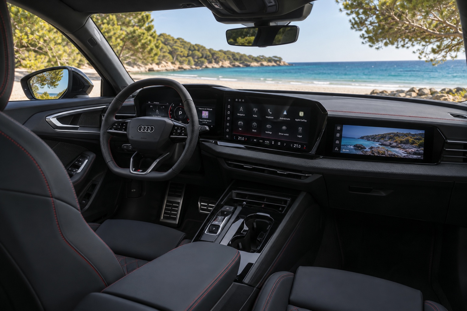 Audi S5 Sedan B10-interiør med tændte digitale skærme