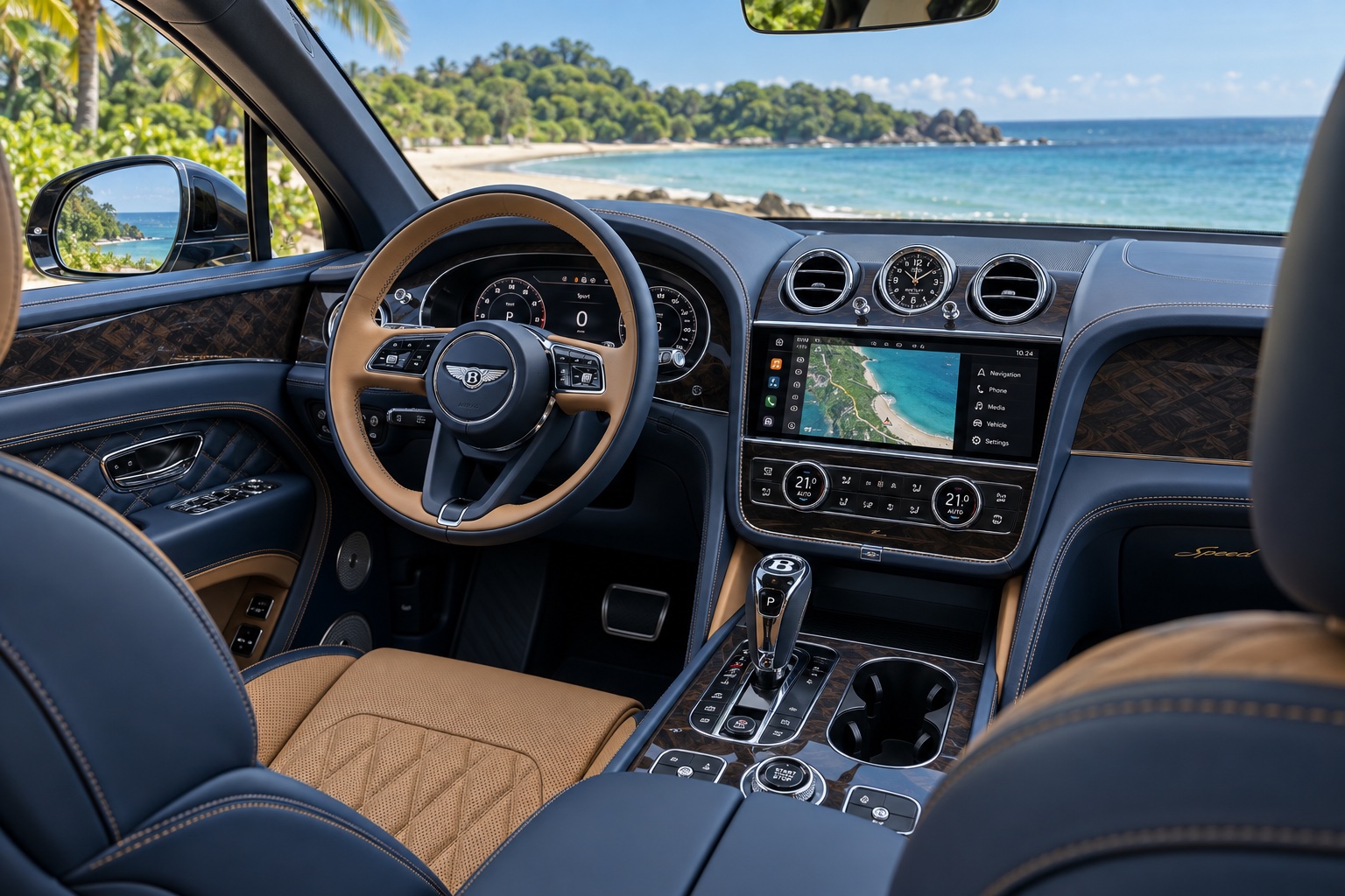 Bentley Bentayga Speed-interiør med tændte digitale skærme