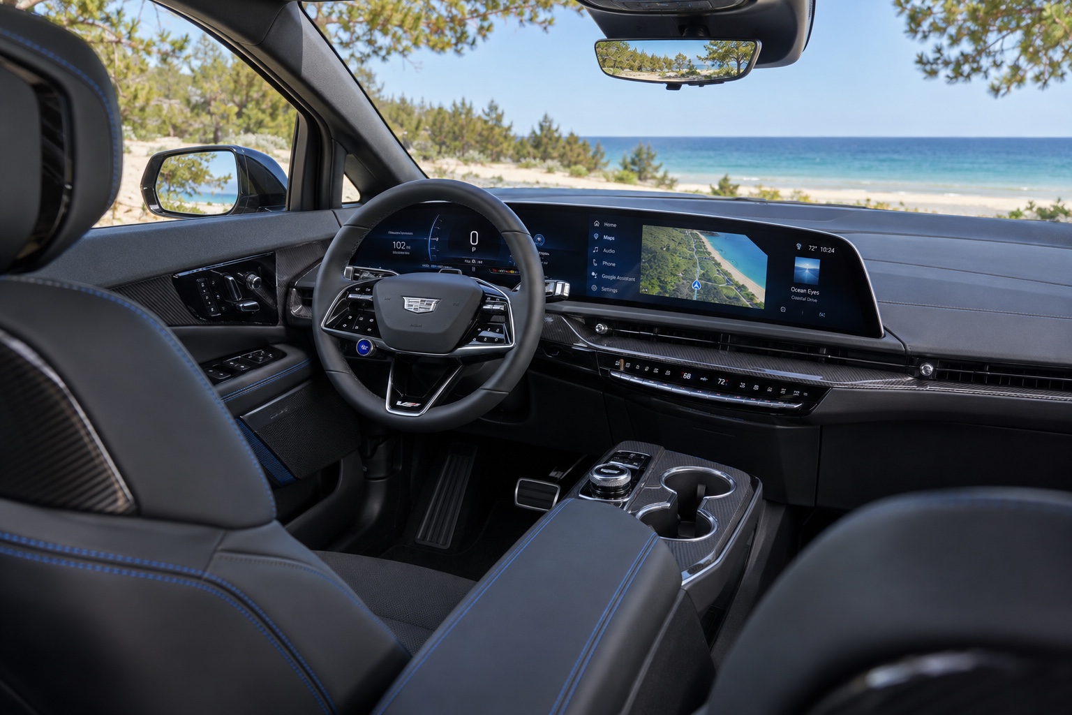 Cadillac OPTIQ-V-interiør med den buede digitale skærm tændt