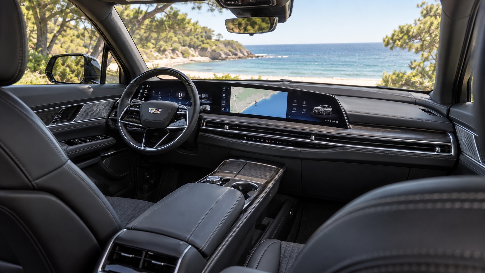 Cadillac VISTIQ interiør med tændt 33-tommers Horizon Display