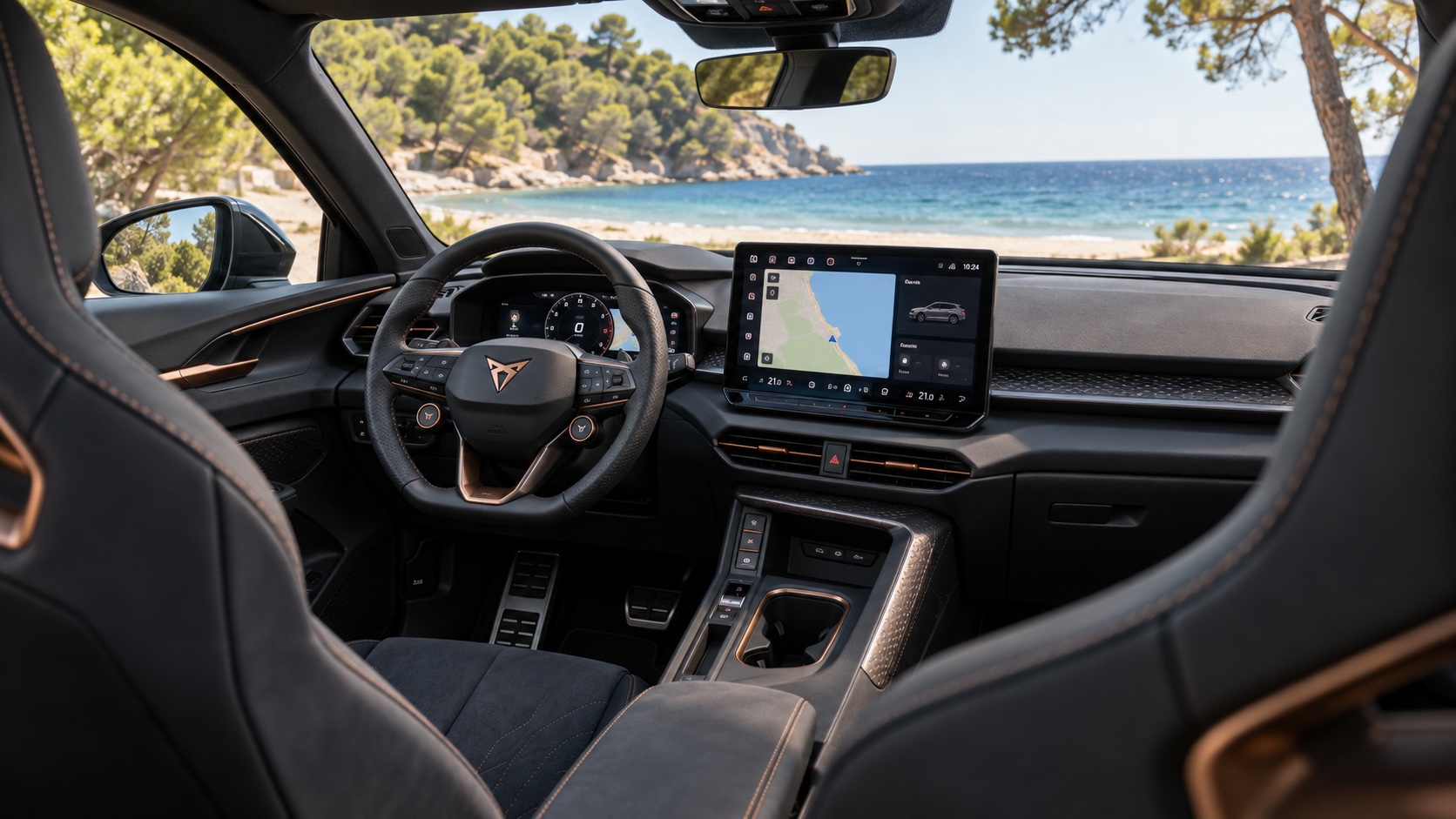 CUPRA Terramar interiør med tændt digital instrumentering og central skærm