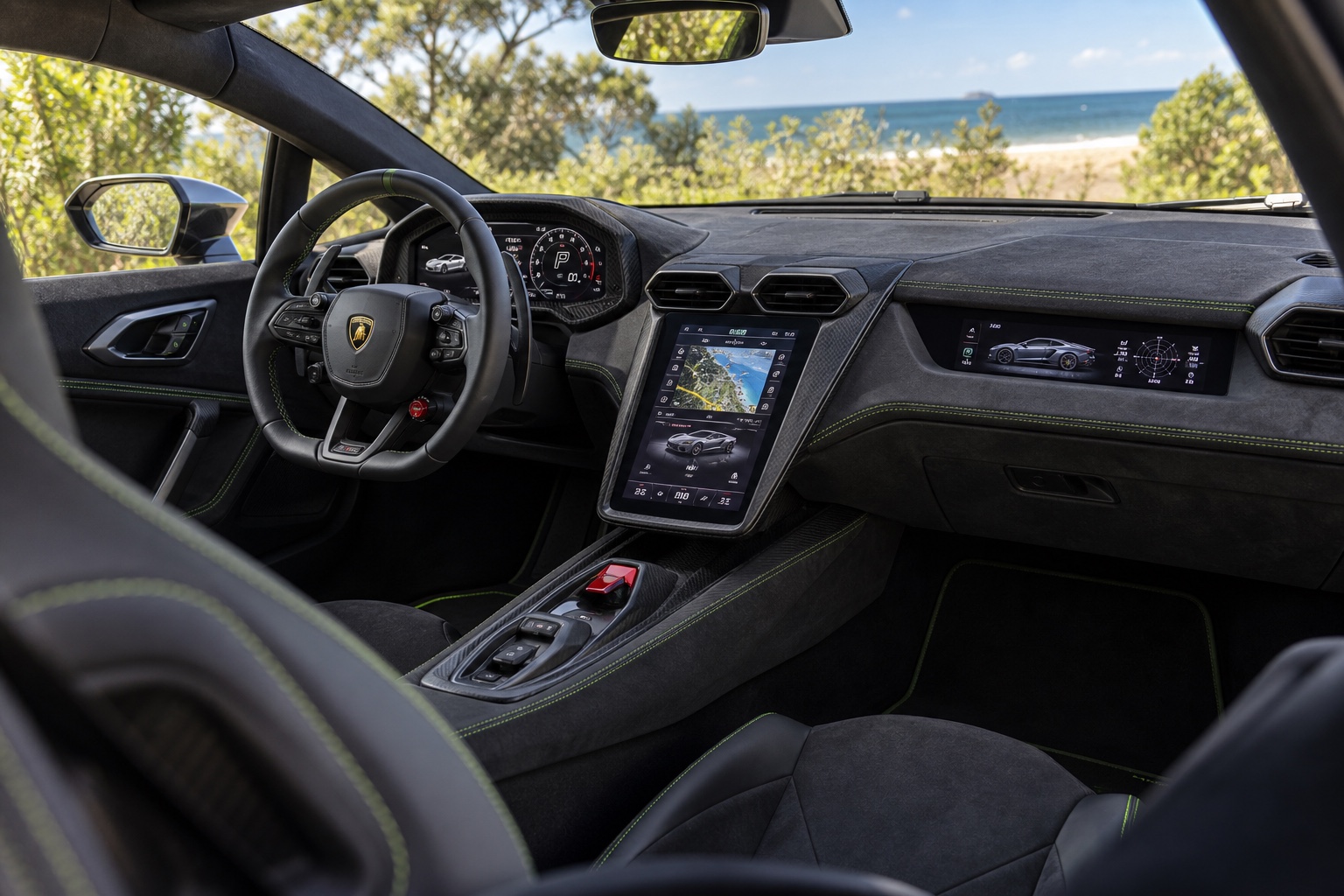 Kabinen i Lamborghini Temerario med tændte digitale skærme