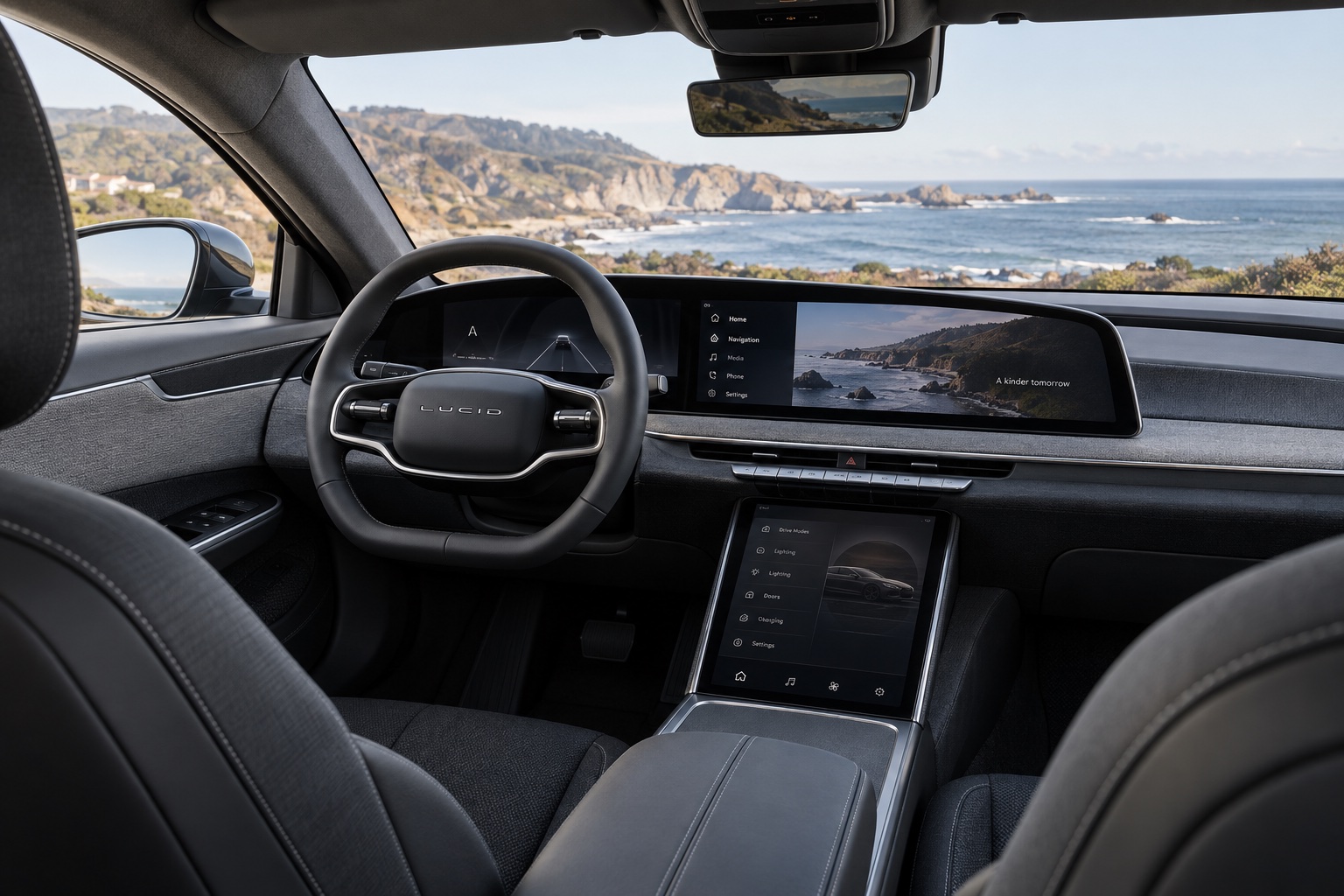 AI-illustration af Lucid Air Pure-kabine