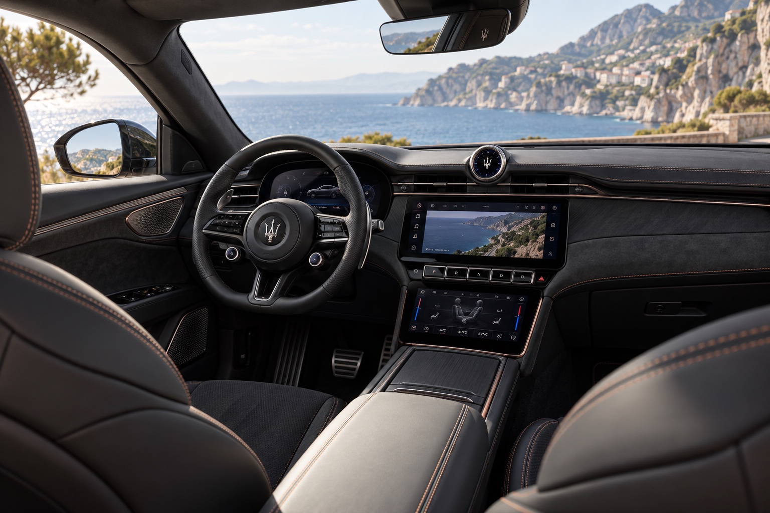 AI-illustration af Maserati Grecale Folgore-kabine