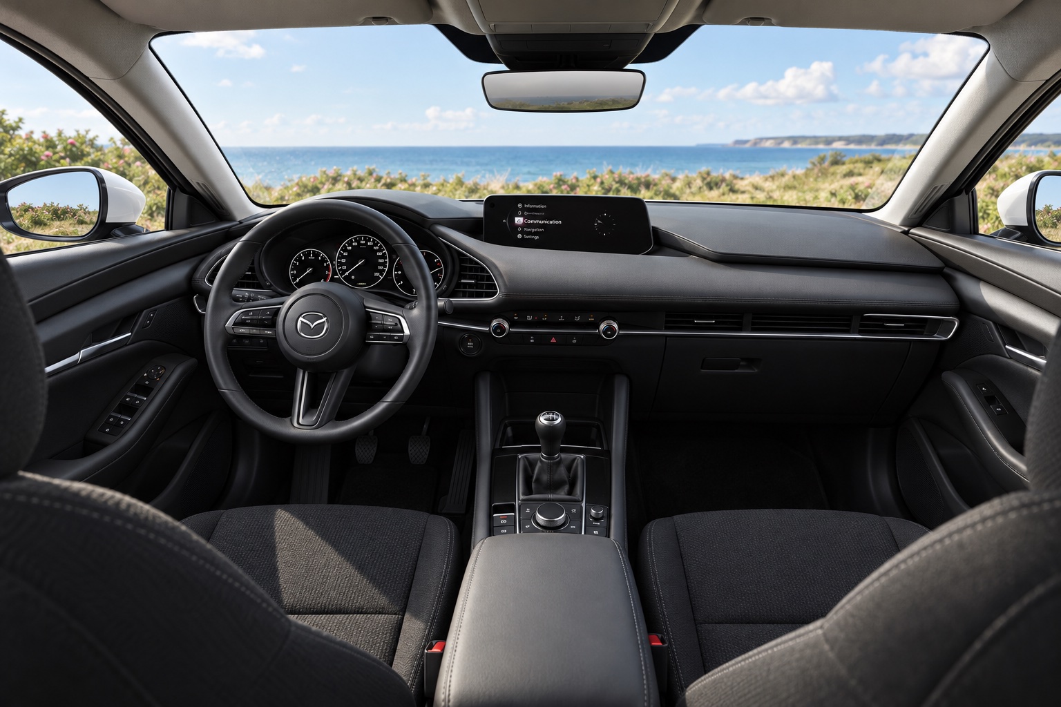 AI-illustration af Mazda3 Sedan Prime-Line-kabine