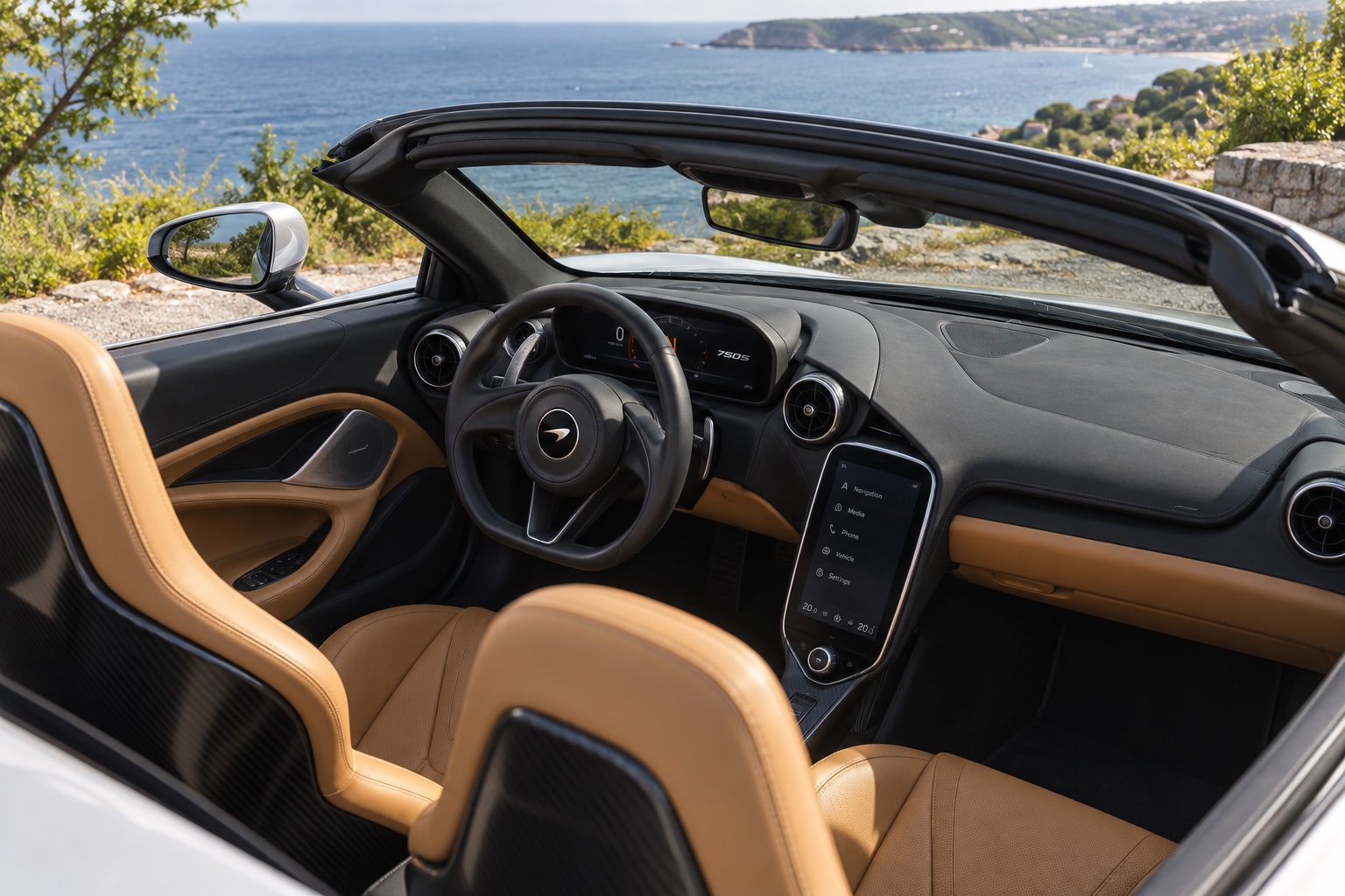 AI-illustration af McLaren 750S Spider-kabine