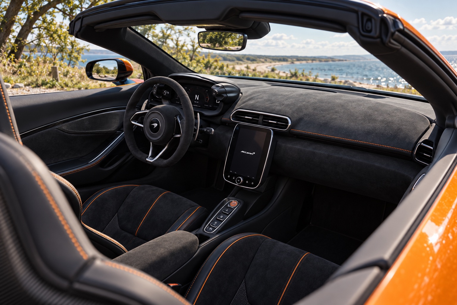 AI-illustration af McLaren Artura Spider-kabine