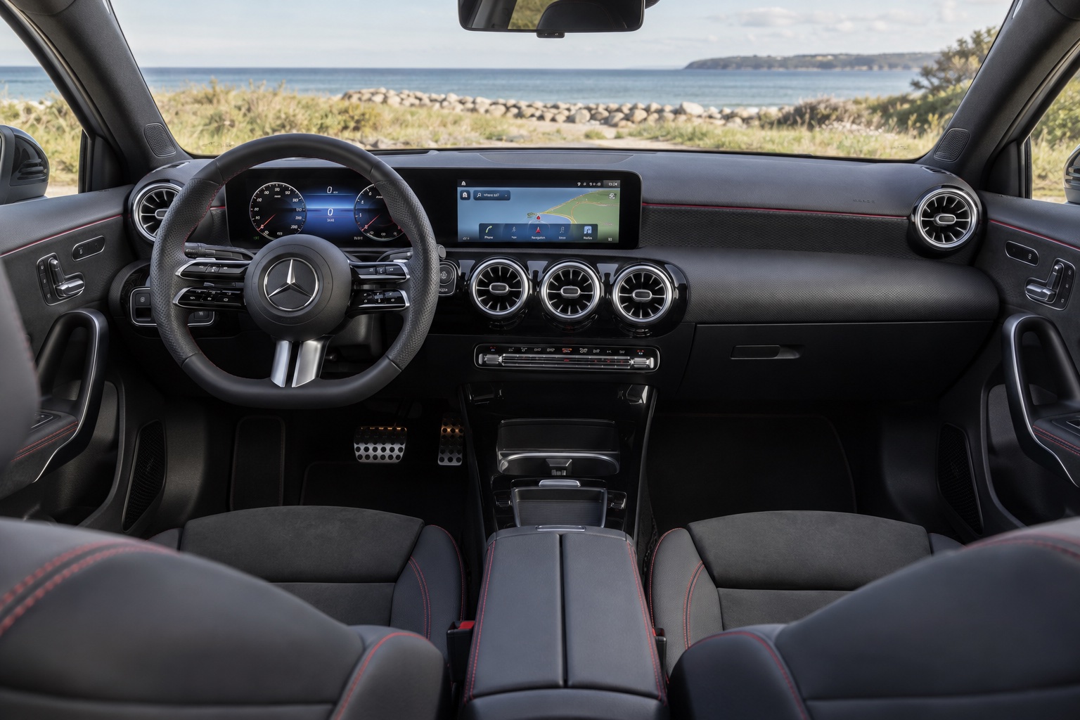 AI-illustration af Mercedes-Benz A-Klasse AMG Line-kabine