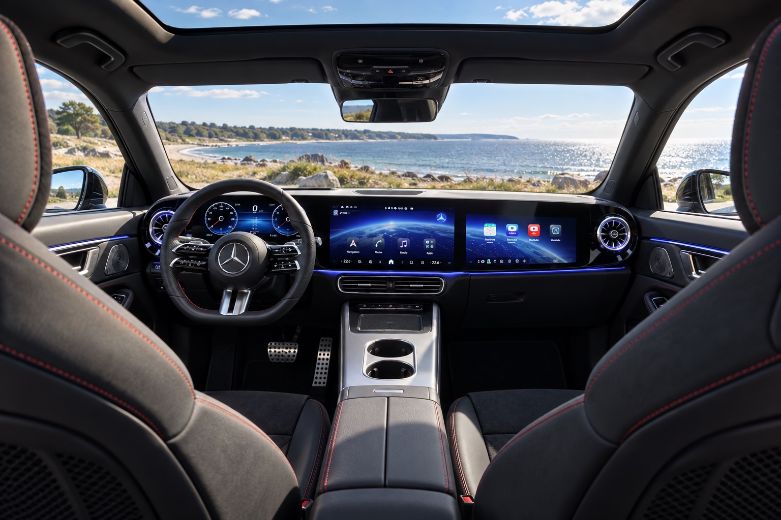 AI-illustration af Mercedes-Benz CLA Hybrid AMG Line-kabine