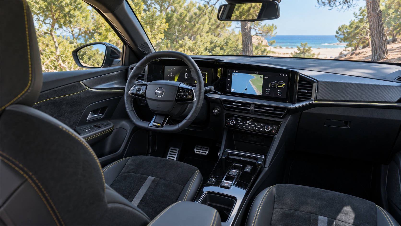 Interiøret i Opel Mokka GSE med tændte skærme